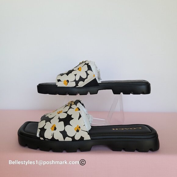 COACH Florence Smooth Leather Sandal With Flower Print –Chalk Multi -Size 8.5B⭐ - Picture 12 of 16